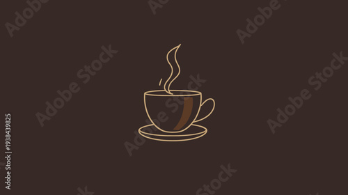 Minimalist coffee cup illustration, brown color palette, steam curling upwards