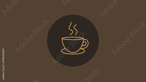 Simple coffee cup icon on a brown circular background design element