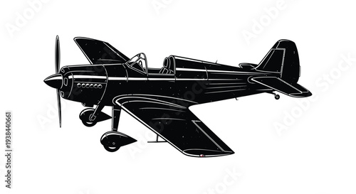 Vintage biplane aircraft illustration with detailed features a striking silhouette