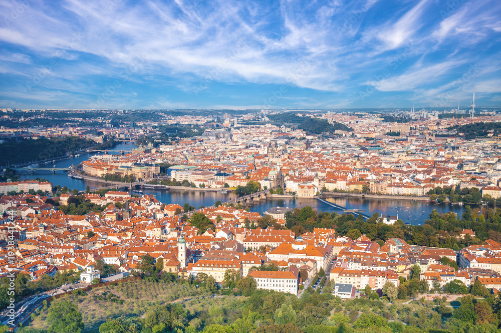 Fototapeta premium Panoramic view of Prague and Vltava river in the summer, Czech Republic, Europe
