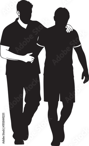 Two Men Walking Together Silhouette.