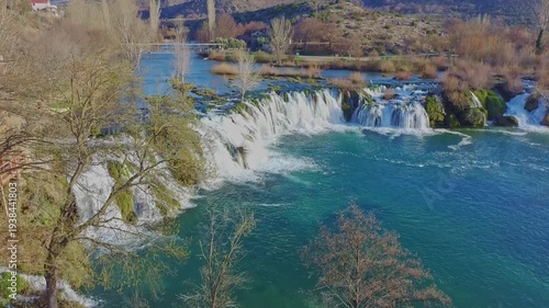 Wallpaper Mural Aerial Drone video of Berberov Buk Waterfall on Zrmanja River in Dalmatia, Croatia Torontodigital.ca