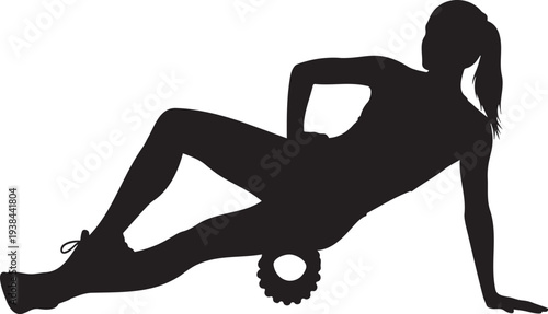 Woman Exercising with Roller Silhouette Fitness.