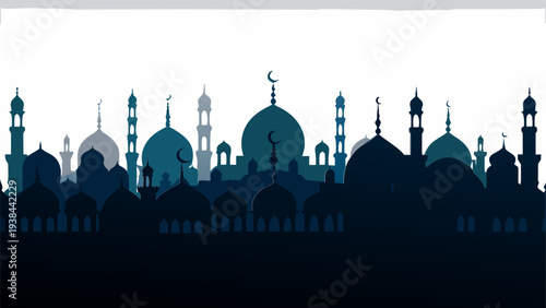 Silhouette of iconic domes and minarets at sunset