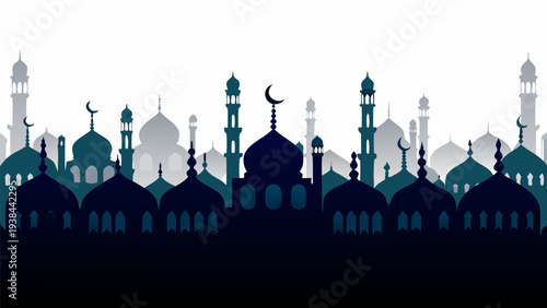 Silhouette of iconic buildings against a sunrise or sunset sky