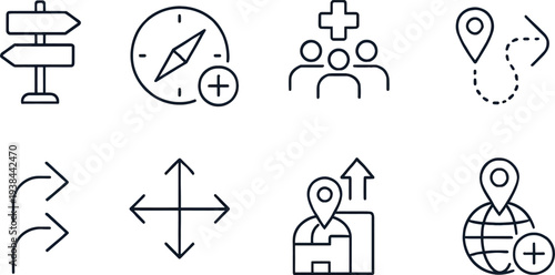 Set of navigation and location icons in line style