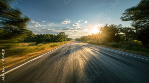 Blurred road sunlight speed highway open motion sunset rural landscape trees