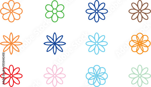 colorful flower icons in different colors on white background