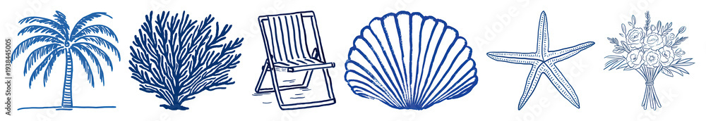 Naklejka premium PNG Nautical-themed blue line art on transparent background