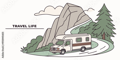 A serene mountain cabin nestled in the woods with a majestic mountain backdrop Vector