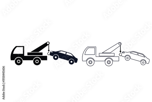 Tow truck vehicle roadside assistance icon set.