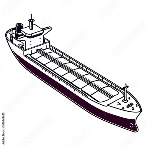 A large cargo ship sailing on calm waters with a clear sky in the background. Vector