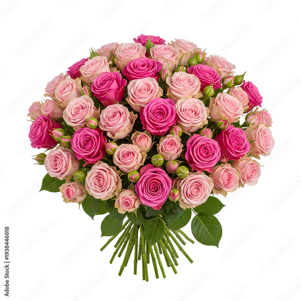 Naklejka premium A vibrant and lush bouquet of fresh roses in various shades of light pink and deep magenta colors