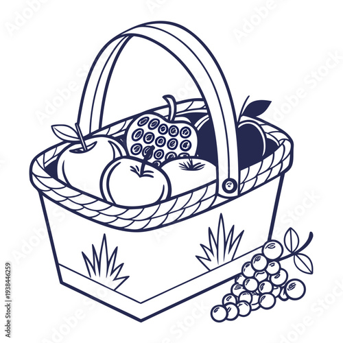 A charming basket filled with fresh fruits and vegetables from a garden Vector