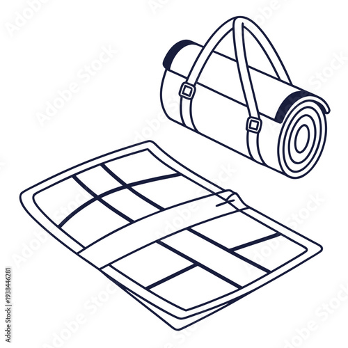 A tent being set up on a campsite with a picnic table nearby Vector