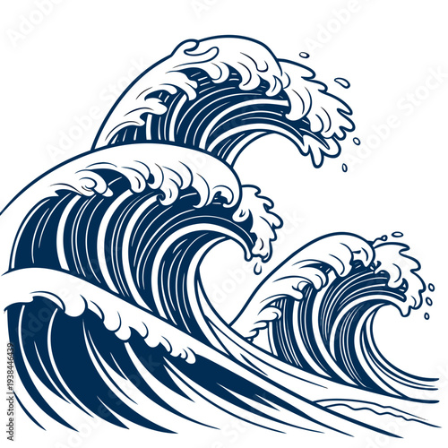 A powerful depiction of ocean waves crashing against an unseen shore Vector