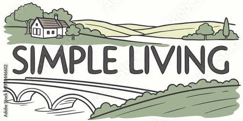 A serene landscape with a simple living logo, evoking tranquility and nature's beauty Vector