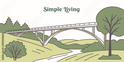 A serene river flowing through a lush green landscape with trees and hills Vector
