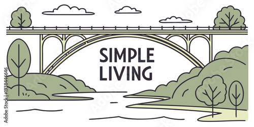 A serene landscape with trees and a simple living sign in the background Vector