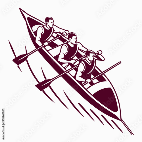 A group of people rowing a boat in a competitive race Vector