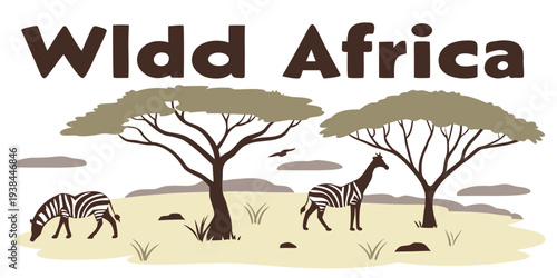 Majestic elephants and giraffes roam beneath acacia trees in the heart of africa Vector