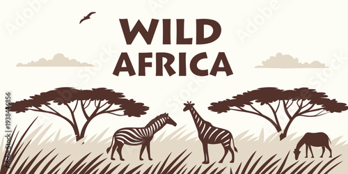 Majestic elephants roam across the vast savannah under a clear blue sky Vector