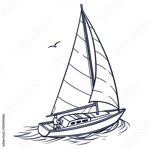 A serene sailboat gliding across calm waters under a clear blue sky Vector