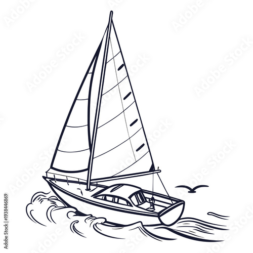 A serene sailboat gliding across calm waters under a clear sky Vector