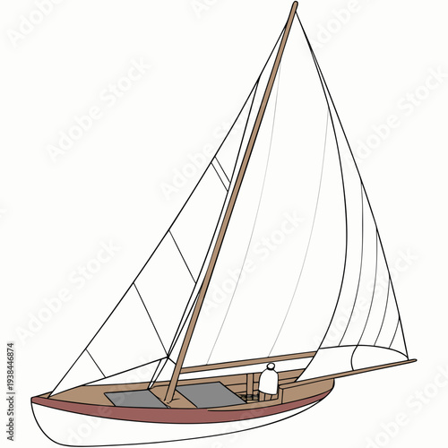 A serene sailboat gliding across a calm body of water on a sunny day Vector