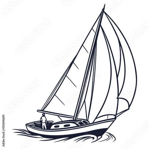 A serene sailboat gliding through calm waters under a clear sky. Vector