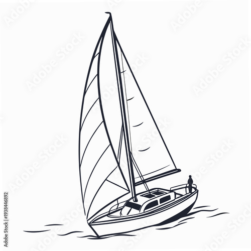 A serene sailboat gliding across the calm waters under a clear sky. Vector