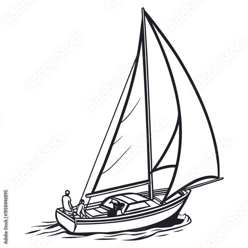 A sleek sailboat gracefully gliding across the calm waters under a clear sky Vector