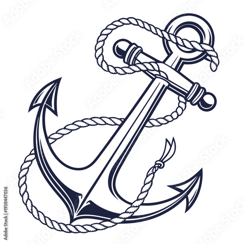 A detailed illustration of an anchor with intricate rope designs and nautical elements Vector