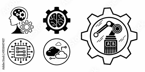 Collection of icons representing various industrial and mechanical concepts. Vector