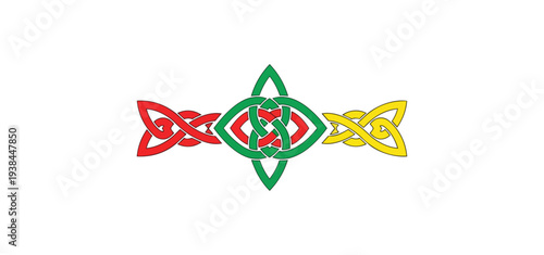 Celtic knotwork design geometric pattern with color variation on black background