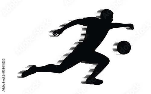 A silhouette of a man running with a ball in a dynamic motion