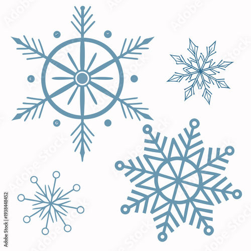 A collection of intricately designed snowflakes in various shapes and sizes Vector