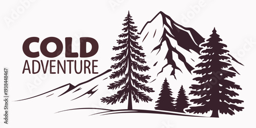 Majestic mountains and pine trees in a serene winter landscape Vector