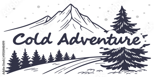 Cold adventure: a majestic mountain range with a cozy cabin Vector