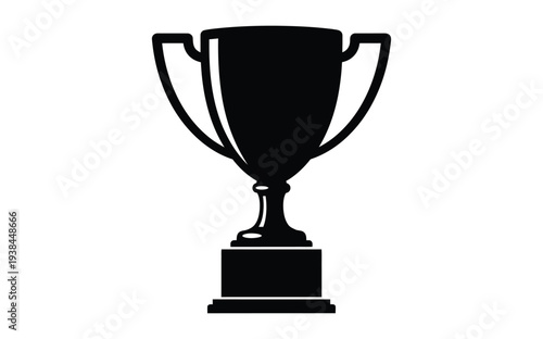 A black trophy icon on a white background symbolizing achievement and success