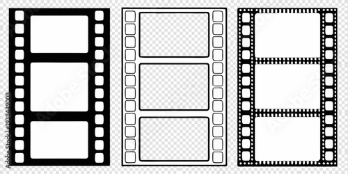 Three filmstrip frames presented in a simple black and white illustration