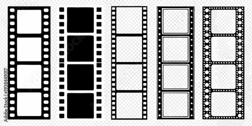 Collection of black and white film strips with varying frame counts