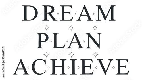 Dream Plan Achieve: Motivational text-based illustration promoting positive mindset, goal setting, and success, inspiring action and empowerment.