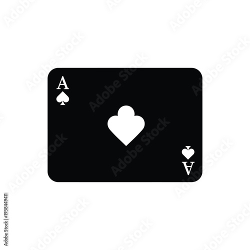 A black playing card with a white heart and spade on a plain background