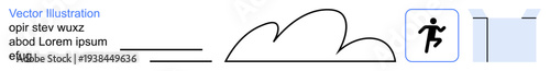Movement dynamics, athletic activity, progress, speed, motion design, path directions. Abstract cloud, directional lines figure icon running towards a target. Movement dynamics and athletic activity