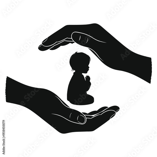 Protective hands cradling a baby in a safe and nurturing environment