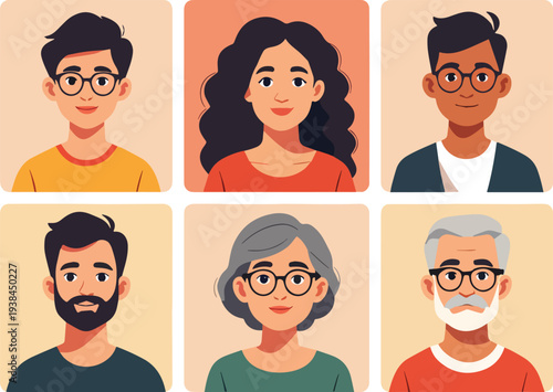 volto avatar  persone  icone uomo donna  ragazzo ragazza vari caratteri icon vettoriale