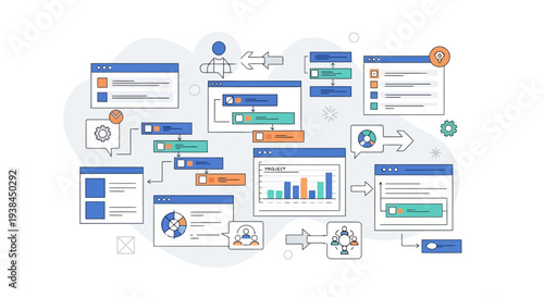 A collection of digital screens and interfaces displaying various charts and graphs from different viewpoints