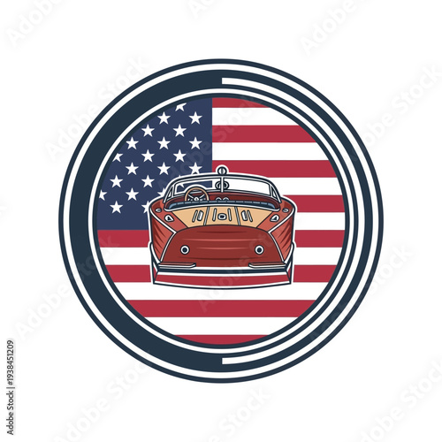 American car emblem with usa flag background