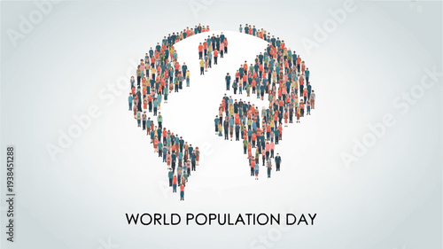World population day concept illustration with diverse people forming a globe on a light background